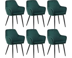 Colenis® - Lavinia Eetkamerstoel - Set Van 6 - Groen - Fluweel - Velvet - Industrieel - Met armleuning