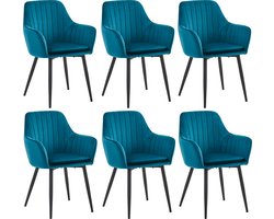 Colenis® - Lavinia Eetkamerstoel - Set Van 6 - Petrol - Velvet - Industrieel - Met armleuning - Stoel