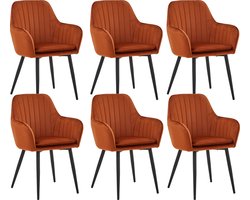 Colenis® - Lavinia Eetkamerstoel - Set Van 6 - Terracotta - Velvet - Industrieel - Met armleuning