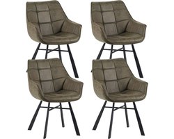 Colenis® - Lenny Eetkamerstoel - Set van 4 - Groen - Microfiber Stof - Industrieel - Met armleuning