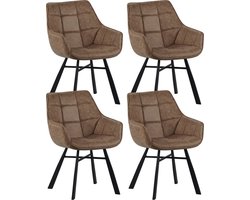 Colenis® - Lenny Eetkamerstoel - Set van 4 - Wood - Microfiber Stof - Industrieel - Met armleuning