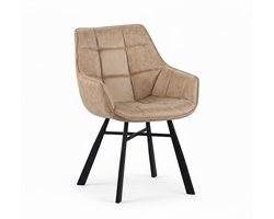 Colenis® - Lenny Eetkamerstoel - Set van 6 - Beige - Microfiber Stof - Industrieel - Met armleuning