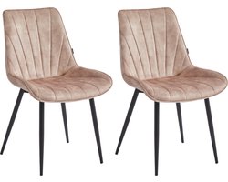 Colenis® - Lesedi Eetkamerstoel - Set Van 2 - Champagne - Adoré Velvet - Industrieel