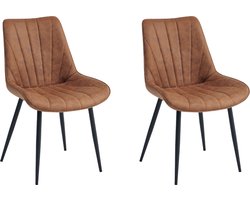 Colenis® - Lesedi Eetkamerstoel - Set Van 2 - Cognac - Microfiber Stof