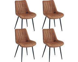 Colenis® - Lesedi Eetkamerstoel - Set Van 4 - Cognac - Microfiber Stof