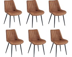Colenis® - Lesedi Eetkamerstoel - Set Van 6 - Cognac - Microfiber Stof