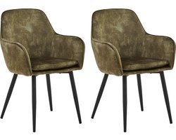 Colenis® - Levan eetkamerstoel - Set Van 2 - Groen - Adoré Velvet - Industrieel - Met armleuning