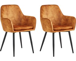 Colenis® - Levan eetkamerstoel - Set Van 2 - Okergeel - Adoré Velvet - Industrieel - Met armleuning