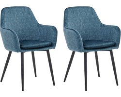 Colenis® - Levan eetkamerstoel - Set Van 2 - Petrol - Adoré Velvet - Industrieel - Met armleuning