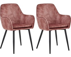 Colenis® - Levan eetkamerstoel - Set Van 2 - Roze - Adoré Velvet - Industrieel - Met armleuning