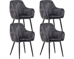 Colenis® - Levan eetkamerstoel - Set Van 4 - Donkergrijs - Adoré Velvet - Industrieel - Met armleuning