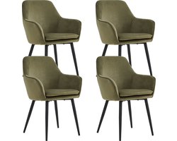 Colenis® - Levan Eetkamerstoel - Set Van 4 - Groen - Velvet - Met armleuning