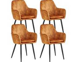 Colenis® - Levan eetkamerstoel - Set Van 4 - Okergeel - Adoré Velvet - Industrieel - Met armleuning