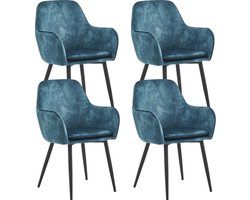 Colenis® - Levan eetkamerstoel - Set Van 4 - Petrol - Adoré Velvet - Industrieel - Met armleuning