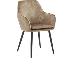 Colenis® - Levan Eetkamerstoel - Set Van 4 - Taupe - Adoré Velvet - Industrieel - Met armleuning