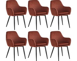 Colenis® - Levan eetkamerstoel - Set Van 6 - Bordeaux - Adoré Velvet - Industrieel - Met armleuning