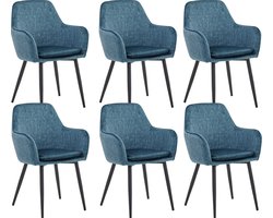 Colenis® - Levan eetkamerstoel - Set Van 6 - Petrol - Adoré Velvet - Industrieel - Met armleuning