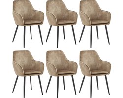 Colenis® - Levan Eetkamerstoel - Set Van 6 - Taupe - Adoré Velvet - Industrieel - Met armleuning