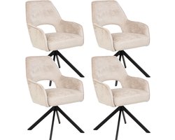 Colenis® - Liam Eetkamerstoel - Licht Taupe - Chenille Stof - Set Van 4 - Industrieel Design - Stijlvol en Comfortabel - Metalen Poten - Draaibaar - 180°
