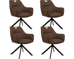 Colenis® - Lucas Eetkamerstoel - Set van 4 - Stoelen - Bruin - Microfiber Bekleding - Gestoffeerde Zitting - Metalen Poten