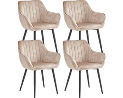 Colenis® - Luna Eetkamerstoel - Set Van 4 - Champagne - Adoré Velvet - Met armleuning