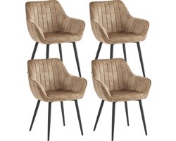 Colenis® - Luna Eetkamerstoel - Set Van 4 - Taupe - Adore Velvet - Met armleuning
