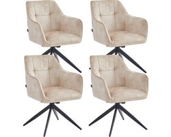 Colenis® - Lungo Eetkamerstoel - Set Van 4 - Beige - Adoré Velvet - Industrieel - 180°
