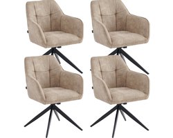 Colenis® - Lungo Eetkamerstoel - Set Van 4 - Beige - Microfiber Stof - Microvezel - Industrieel - 180°