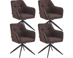 Colenis® - Lungo Eetkamerstoel - Set Van 4 - Bruin - Microfiber Stof - Microvezel - Industrieel - 180°