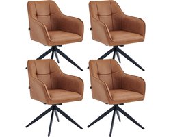 Colenis® - Lungo Eetkamerstoel - Set Van 4 - Cognac - Microfiber - Microvezel - Industrieel - 180°