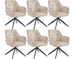 Colenis® - Lungo Eetkamerstoel - Set Van 6 - Beige - Adoré Velvet - Industrieel - 180°
