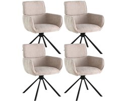 Colenis® - Marta Eetkamerstoel - Set Van 4 - Beige - Chenille Stof - Industrieel - Metalen poten - Stoelen - Draaibaar - 180°