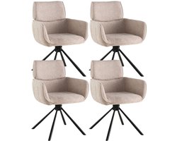 Colenis® - Marta Eetkamerstoel - Set Van 4 - Taupe - Linnen Stof - Industrieel - Metalen poten - Stoelen - Draaibaar - 180°