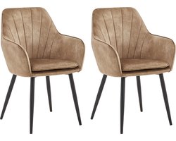 Colenis® - Melissa Eetkamerstoel - Set Van 2 - Taupe - Adoré Velvet - Industrieel - Met armleuning
