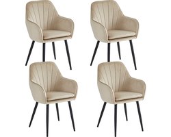 Colenis® - Melissa Eetkamerstoel - Set Van 4 - Beige - Fluweel - Velvet - Industrieel - Met armleuning