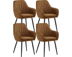 Colenis® - Melissa Eetkamerstoel - Set Van 4 - Cognac - Microfiber - Microvezel - Met armleuning