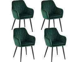 Colenis® Melissa - Eetkamerstoel - Set Van 4 - Groen - Fluweel - Velvet - Industrieel - Met armleuning