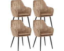 Colenis® - Melissa Eetkamerstoel - Set Van 4 - Taupe - Adoré Velvet - Industrieel - Met armleuning