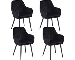 Colenis® - Melissa Eetkamerstoel - Set Van 4 - Zwart - Fluweel - Velvet - Industrieel - Met armleuning