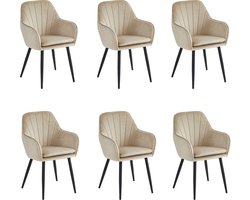Colenis® - Melissa Eetkamerstoel - Set Van 6 - Beige - Fluweel - Velvet - Industrieel - Met armleuning