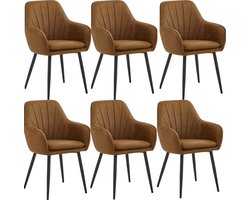 Colenis® - Melissa Eetkamerstoel - Set Van 6 - Cognac - Microfiber - Microvezel - Met armleuning