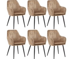 Colenis® - Melissa Eetkamerstoel - Set Van 6 - Taupe - Adoré Velvet - Industrieel - Met armleuning