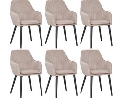 Colenis® - Melly Eetkamerstoel - Set Van 6 - Beige - Fluweel - Velvet - Met armleuning