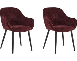 Colenis® - Metropol Eetkamerstoel - Set Van 2 - Bordeaux - Linnen Stof - Industrieel - Met armleuning - Stoel