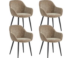 Colenis® - Metropol Eetkamerstoel - Set Van 4 - Taupe - Linnen Stof - Industrieel - Met armleuning