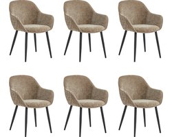 Colenis® - Metropol Eetkamerstoel - Set Van 6 - Taupe - Linnen Stof - Industrieel - Met armleuning