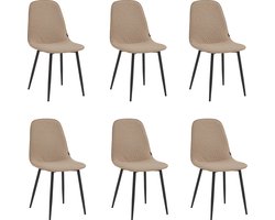 Colenis® - Milou Eetkamerstoelen - Set Van 6 - Taupe - Linnen Stof - Industrieel - Stoelen
