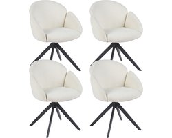 Colenis® - Nes Eetkamerstoel - Set van 4 - Wit - Bouclé Stof - Metalen Frame - Industrieel Design - Draaibaar - 180° - Met Return Memory Functie