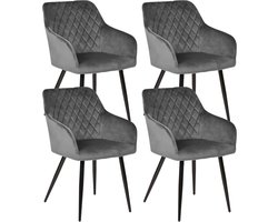 Colenis® - New London Eetkamerstoel - Set Van 4 - Grijs - Fluweel - Met armleuning