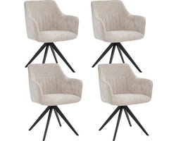 Colenis® - New Yade Eetkamerstoel - Set Van 4 - Beige - Chenille Stof - Industrieel - 180° - Draaistoel
